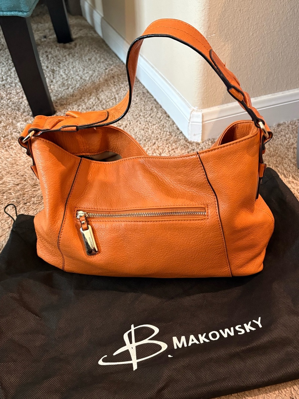 b. makowsky Orange Leather Shoulder Hobo